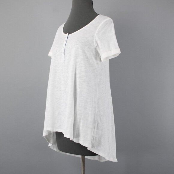 9-h15 STCL $58 Sz S Ivory White Round Neck 1/4 Button Hi Low 100% Cotton Top - Picture 3 of 14
